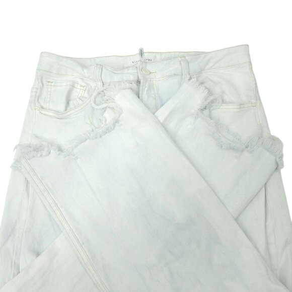 Risen Jeans Crop White with Faded Blue Tone High Rise Distressed Sz 1XL Stretch - Picture 3 of 15